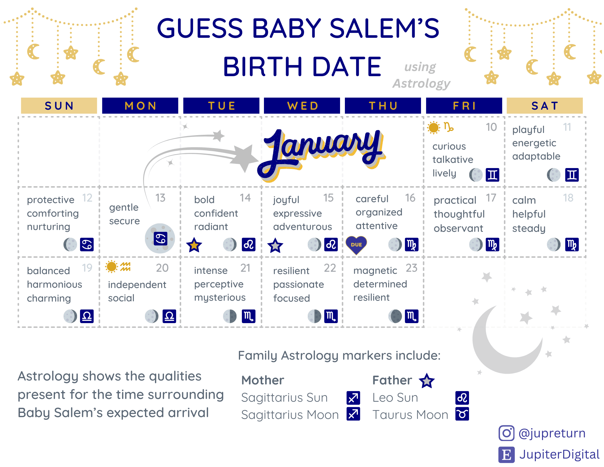 Baby shower astrological calendar example 3
