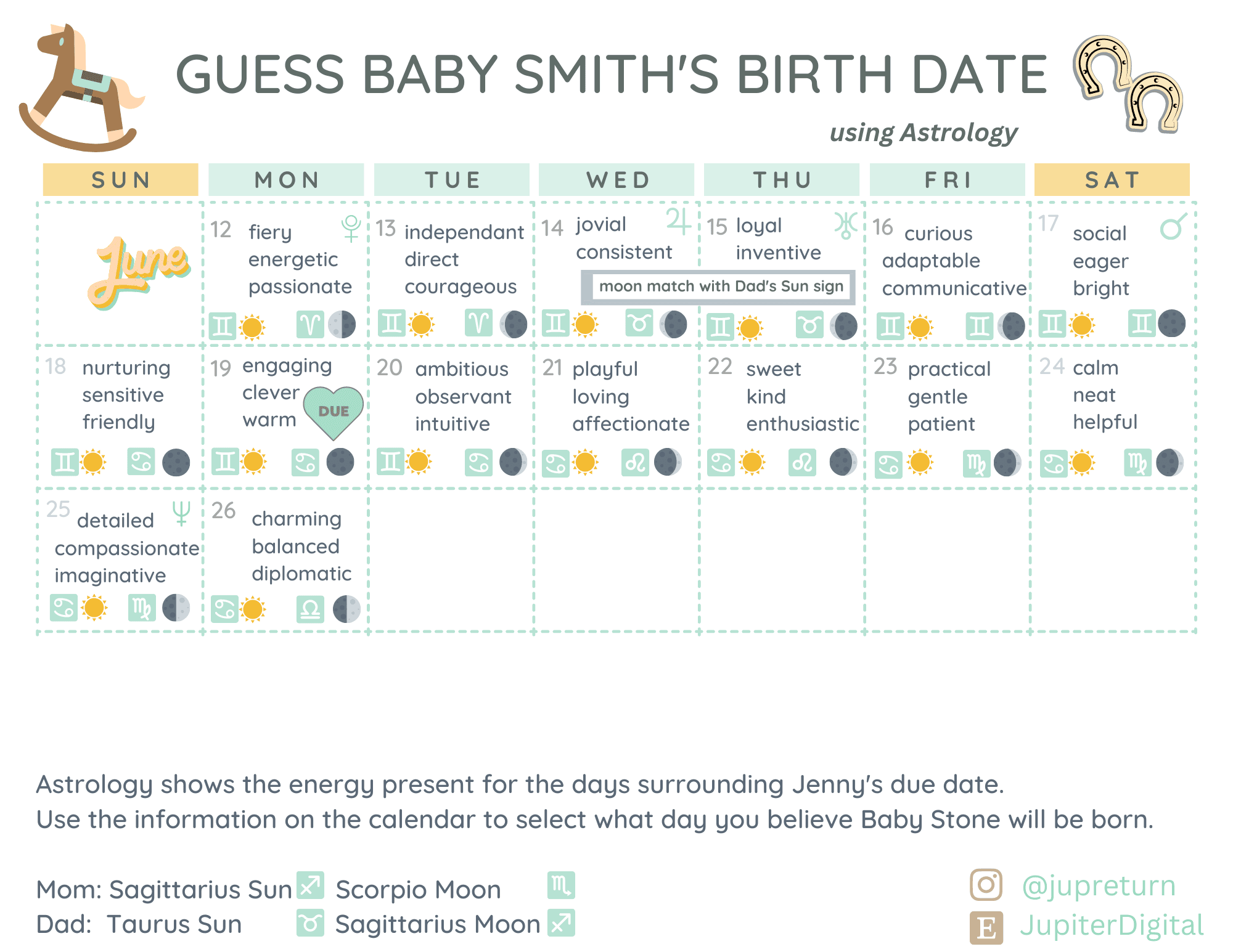 Baby shower astrological calendar example 4